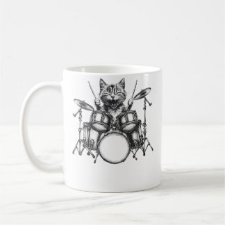 Mug Chat jouant du tambour percussionniste batteur Roc