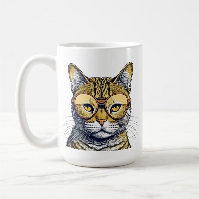 Mug Chat Kitty cool avec lunettes Personnalisé (Gauche)