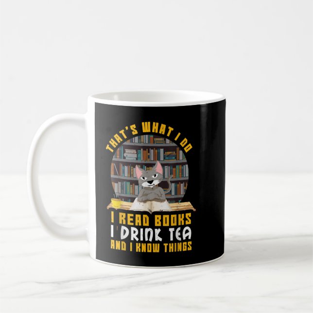 Mug Chat Lire Livres Boire Thé Savoir Les Choses Livre (Gauche)