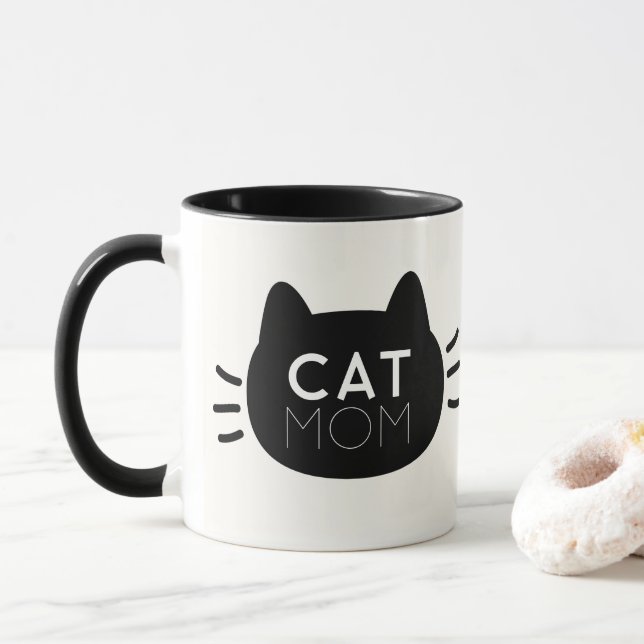 Mug Chat Maman Black Chat Face Photo (Avec donut)