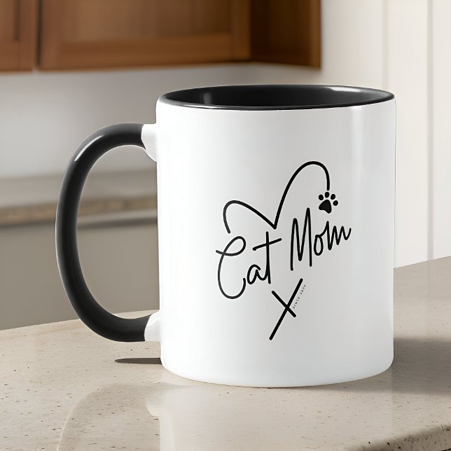 Mug Chat Maman Moderne Jouer Coeur et Typographie amus (Créateur téléchargé)