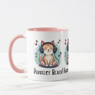 Mug Chat mignon avec casque Kawaii Music Lover Art