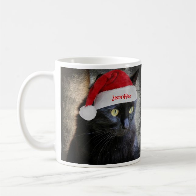 Mug Chat mignon de Noël, nom customisé de W sur le (Gauche)
