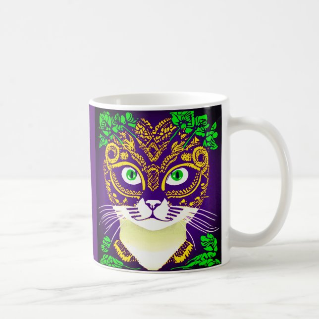 Mug Chat mignon portant un Masque Mardi Gras (Droite)