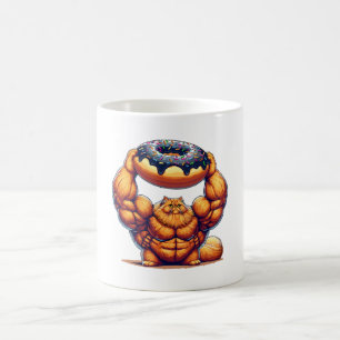 Mug Chat Musclé qui Soulève un Beignet
