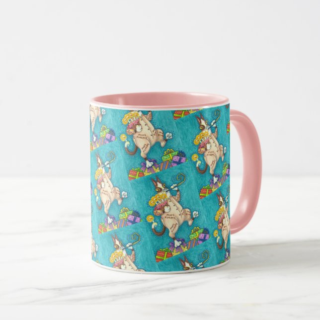 MUG CHAT N'FITZ EN COUCHER D'ANNIVERSAIRE, GÂTEAU ET B (Devant droit)