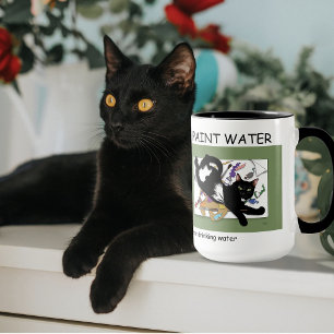 Mug Chat noir artiste joueur Peinture Humour Vert