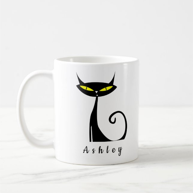 Mug Chat noir atomique moderne du milieu du siècle (Gauche)