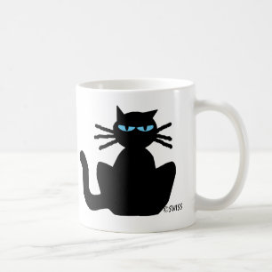 Mug Chat noir aux yeux bleus assis à l'étoile