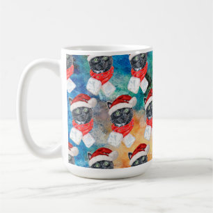 Mug Chat Noir avec Écharpe Rouge Drôle de Noël