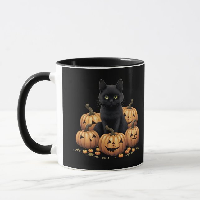 Mug Chat noir avec muqueuse citrouille (Gauche)