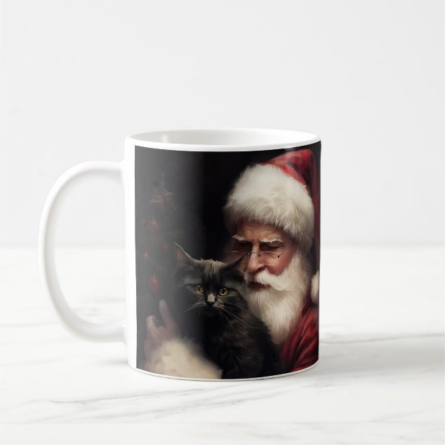 Mug Chat noir avec Noël Festif du Père Noël (Gauche)
