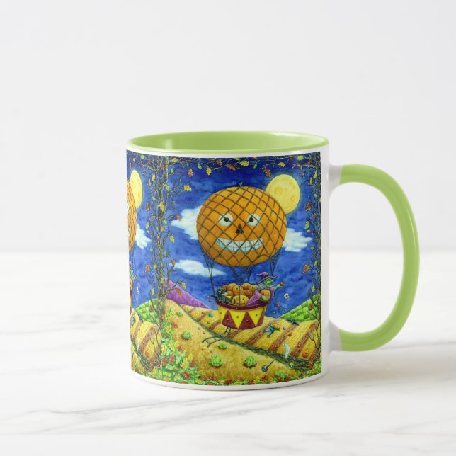 MUG CHAT NOIR DANS L'AIR CHAUD BALLON HUMOUR ART FOLK (Droite)