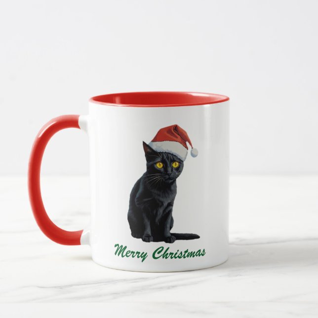 Mug Chat Noir de Noël tendance à Santa Hat (Gauche)