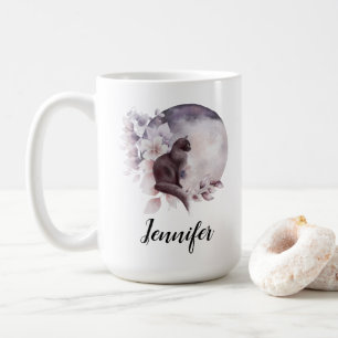 Mug Chat noir devant une Pleine lune magique