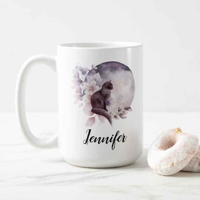 Mug Chat noir devant une Pleine lune magique (Avec donut)