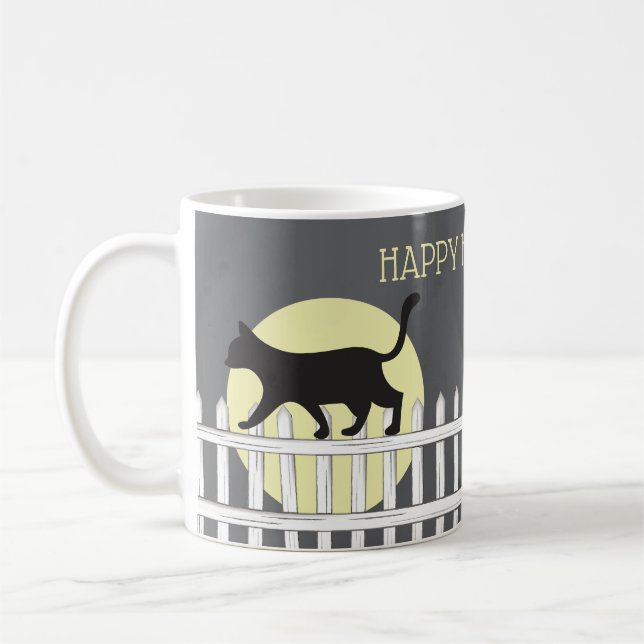 Mug Chat noir éffrayant sur la clôture de poche (Gauche)
