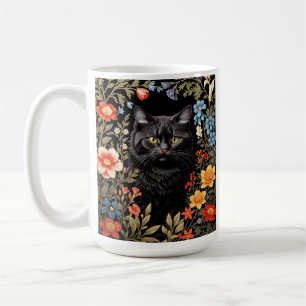 Mug Chat Noir Élégant Fleurs Colorées