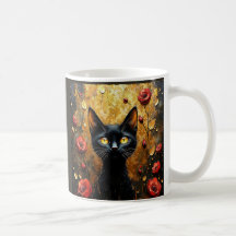 Chat noir et roses