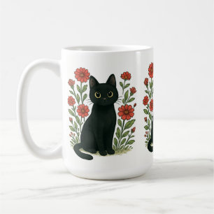 Mug Chat Noir & Fleurs Rouges