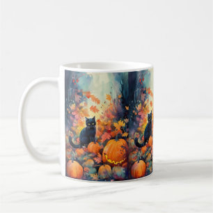 Mug Chat noir Halloween avec citrouilles effrayant