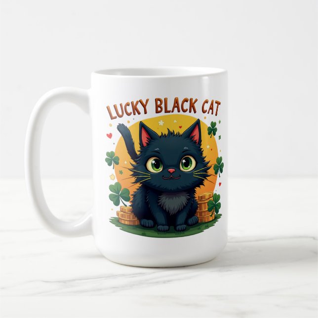 Mug Chat noir Lucky : St. Patrick's Day Clover & Coins (Gauche)