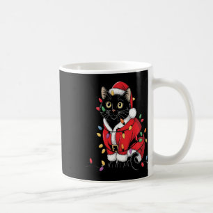 Mug Chat noir lumières d'arbre de Noël chaton drôle Pè
