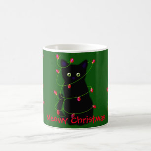 Mug chat noir Meowy Christmas lumières scintillant