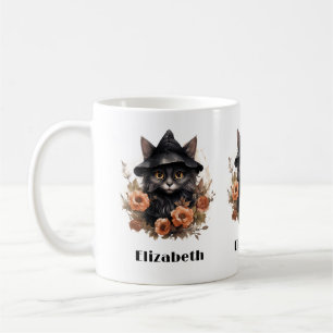 Mug Chat noir mignon dans le Casquette d'une sorcière