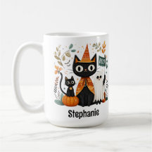 Chat noir mignon personnalisé et Halloween fantôme