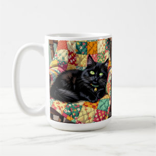 Mug Chat noir mignon sur chaise à rocher