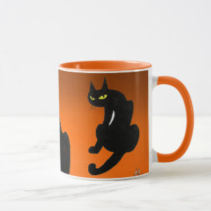 Mug CHAT NOIR NINJA Orange Halloween