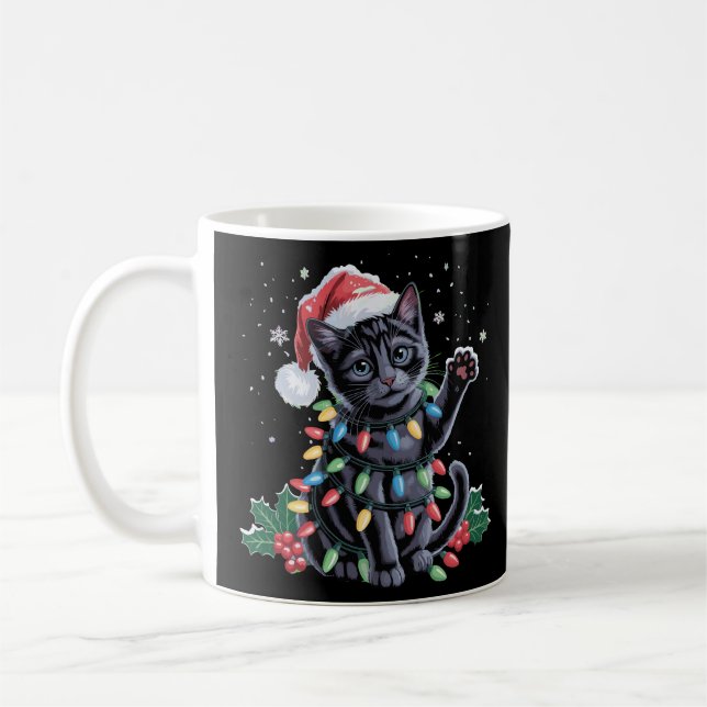 Mug Chat noir Noël Chapeau de Noël Meowy Noël (Gauche)