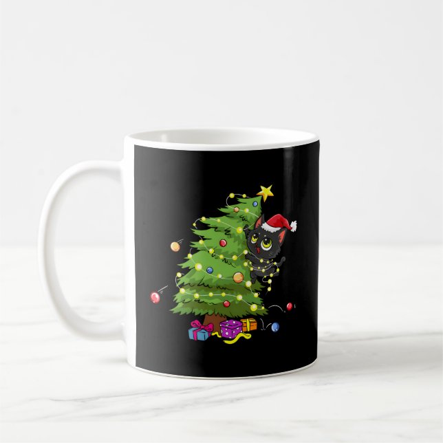 Mug Chat Noir père Noël Tangé Dans Les Lumières Des Ar (Gauche)