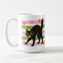 Chat noir rétro mignon d'Halloween avec rayures et