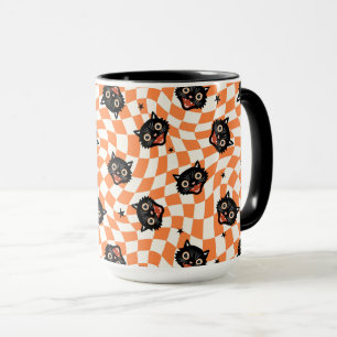 Mug Chat noir rétro Motif chèque orange