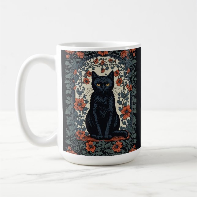 Mug Chat noir Vintage Floral (Gauche)