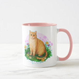 Mug Chat orange dans le patch de fleurs