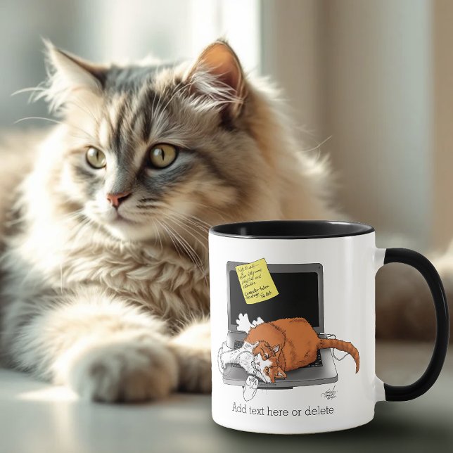 Mug Chat Orange Drôle Ordinateur Portable Vert Travail (Créateur téléchargé)