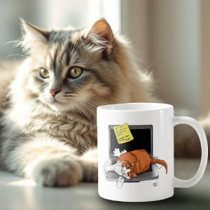 Mug Chat Orange Drôle Ordinateur Portable Vert Travail