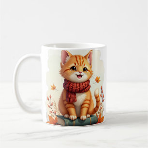 Mug Chat orange tigré amateur de livres en automne cos