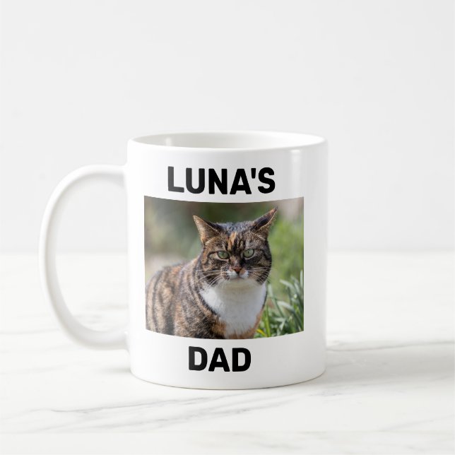 Mug Chat Papa Moderne Personnalisé Chat Photo & Nom (Gauche)