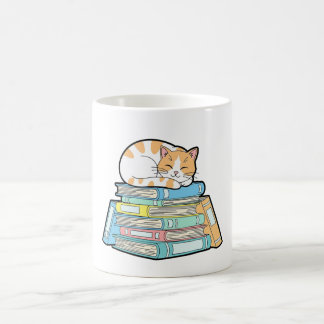 Mug Chat paresseux sur des livres – Illustration migno