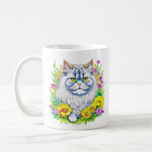Mug Chat perse blanc en fleurs