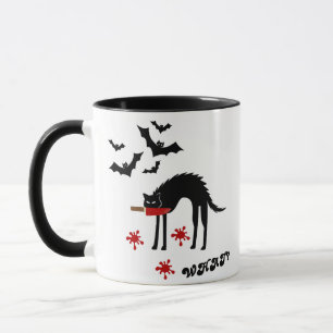 Mug Chat Quoi ? Chat noir meurtrier avec couteau