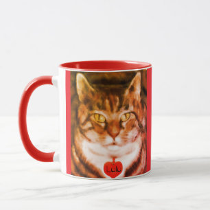 Mug Chat rayé orange garniture rouge