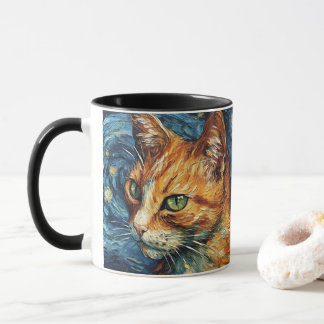 Mug Chat rouge dans le style de Van Gogh