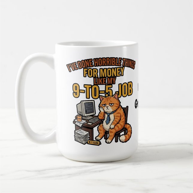 Mug Chat roux drôle épuisé Humour de travail 9 à 5 (Gauche)