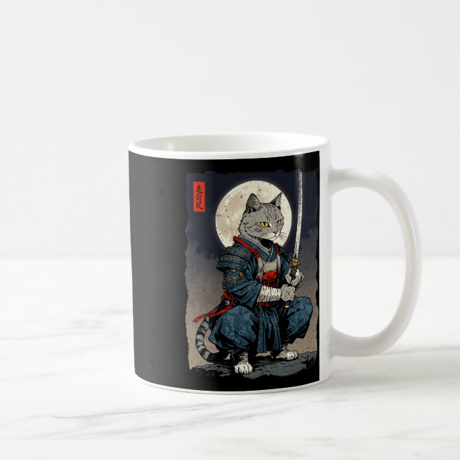Mug Chat Samurai Japonais Retro Chat Fighter Moon Ukiy (Droite)