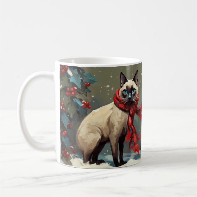 Mug Chat siamois à Noël de neige (Gauche)